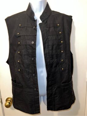 Men's Black Military-Inspired Button Vest